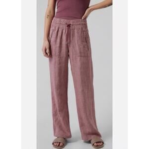 Athleta Linen Wide Leg Pants Tawny Rose Red Pink Size 2 Elastic Waist Cabo